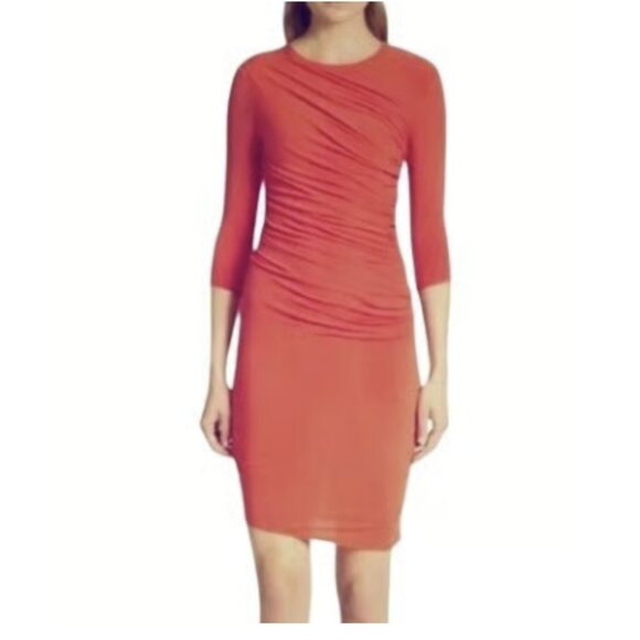 Helmut Lang Nova Stretch Jersey Ruched Dress Size M Red NWT $195 - Picture 1 of 13